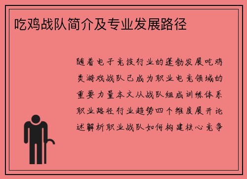 吃鸡战队简介及专业发展路径